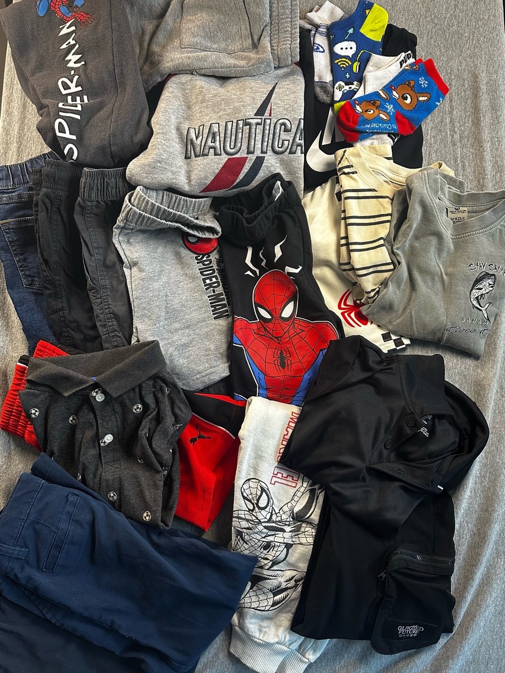 23-Piece Boys Clothing Bundle Size 5/6 – Nike Nautica Spider-Man Marvel and more